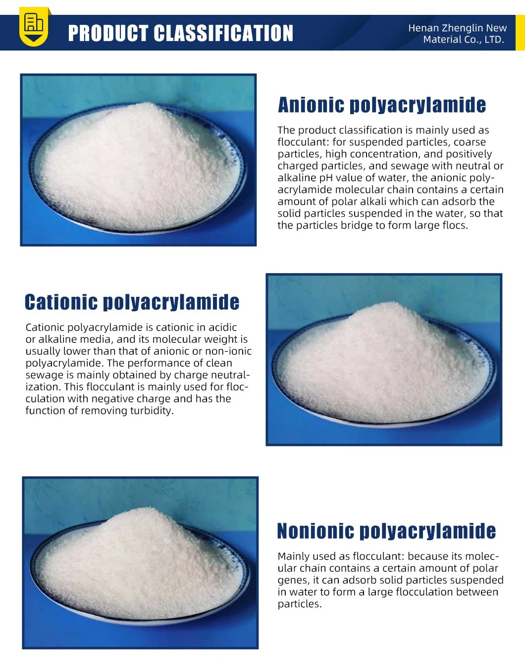 Polyacrylamide PAM Anionic Cationic Non-Ionic Flocculant Washing Sand Washing Coal Breeding Sewage Treatment